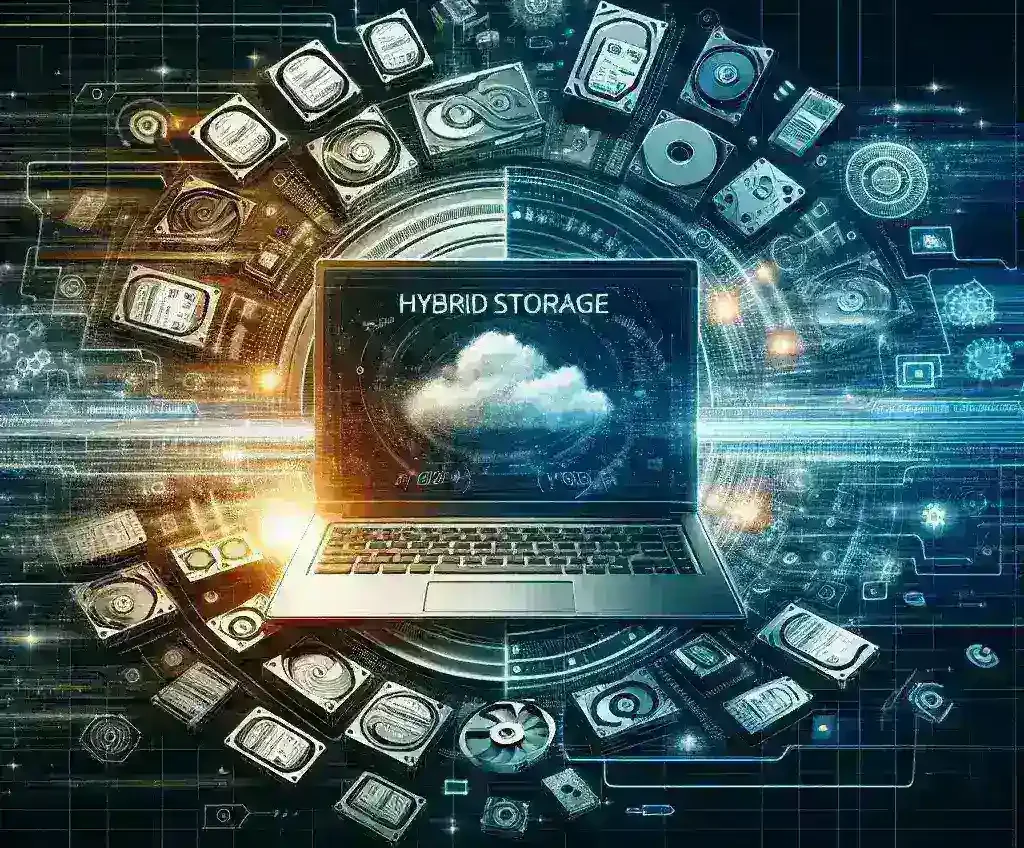 "Lenovo laptop showcasing hybrid storage technology, featuring a sleek design and enhanced performance, illustrating innovation in portable computing for the future."