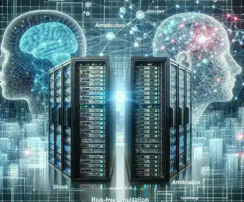 "Supercomputación y inteligencia artificial en acción: simulaciones avanzadas sin riesgos en un entorno tecnológico moderno."
