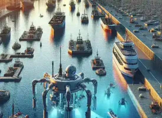 "Robots submarinos en el puerto de Valencia realizando inspección de muelles para mejorar la seguridad y eficiencia portuaria."